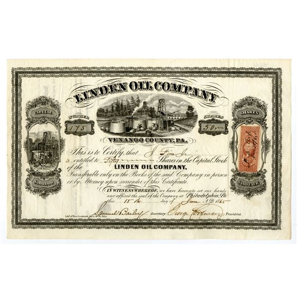 PA. Linden Oil Co., 1865, I/U Stock Certificate.