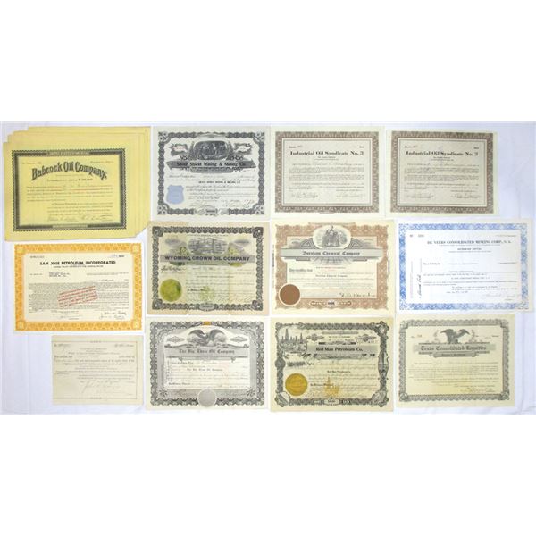 Oil, Mining, Chemical & Industrial Assortment, 1890s to 1960s, Issued Stock Certificates.
