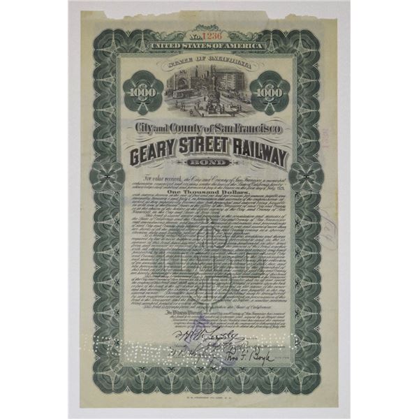 CA. Geary Street Railway, 1910, I/C Coupon Bonds.