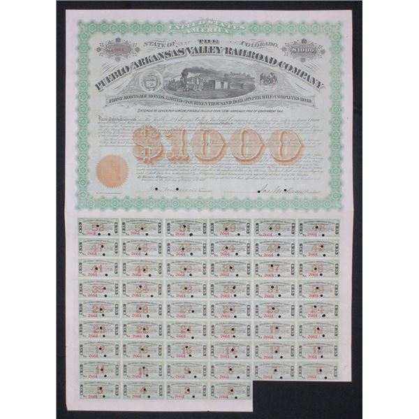 CO. Pueblo and Arkansas Valley Railroad Co., 1878, I/U Bond.