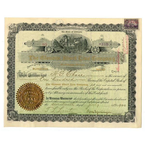 IL. Glenora Short Line Co., 1900, I/U Stock Certificate.