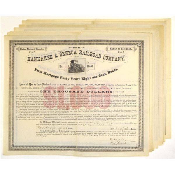 IL. Kankakee & Seneca Railroad Co., 1881, I/U Bond Assortment.