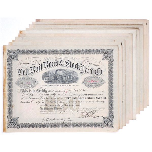 IN. Belt Rail Road & Stock Yard Co., 1900 to 1909, I/C Stock Certificate Group[.