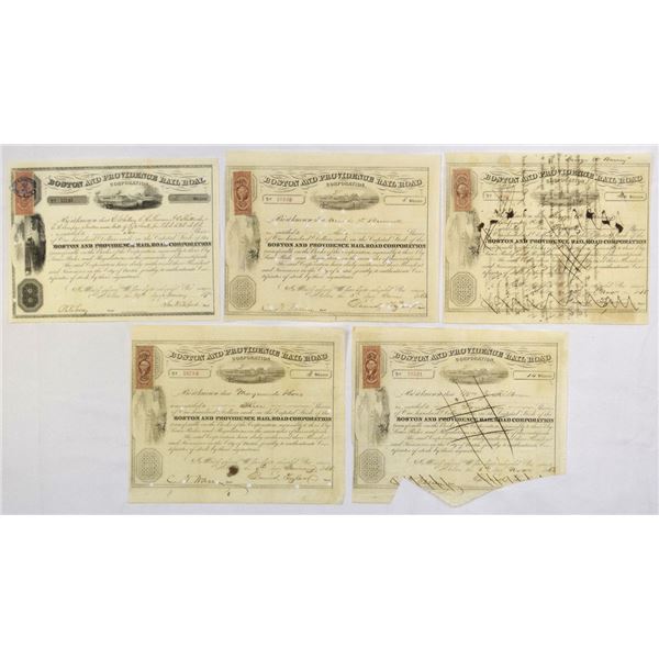 MA. Boston and Providence Rail Road Corp., 1863 to 1870, I/C Stock Certificates.
