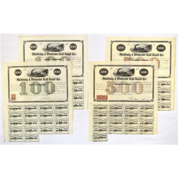 MA. Fitchburg & Worcester Rail Road Co., 1869, I/C Bond Quartet.