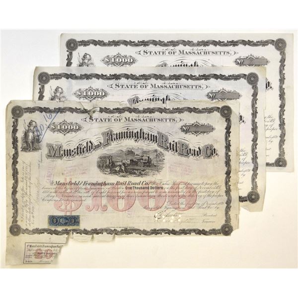MA. Mansfield and Framingham Rail Road Co., 1871, I/C Bond Trio, S/N 1
