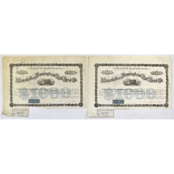 MA. Mansfield and Framingham Rail Road Co., 1871, Serial #s 1 & 2,  I/C Bond Pair.