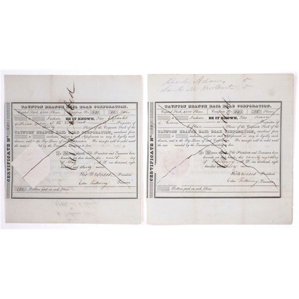 MA. Taunton Branch Rail Road Corp., 1839, I/C Stock Certificate Pair.