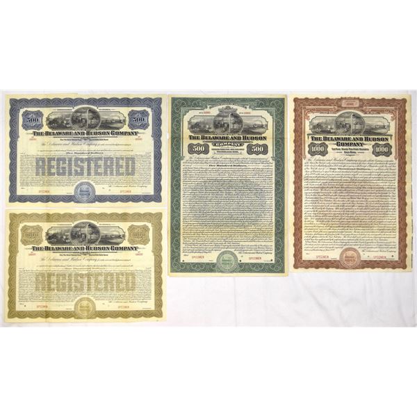 NY. Delaware and Hudson Co., 1915 to 1922, Specimen Coupon & Registered Gold Bond Quartet.
