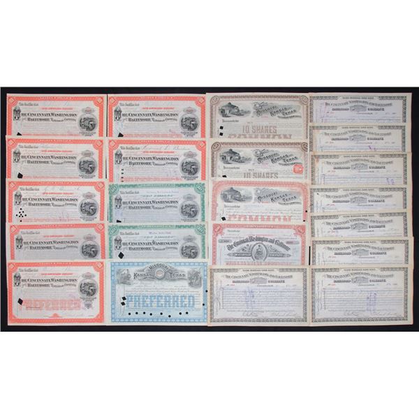 OH & KS. Cincinnati, Washington & Baltimore Railroad and MKT  Railway Co, 1883 to 1909, I/C Stock Ce