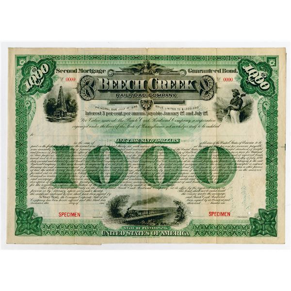 PA. Beech Creek Railroad Co., 1892 Specimen Registered Gold Bond