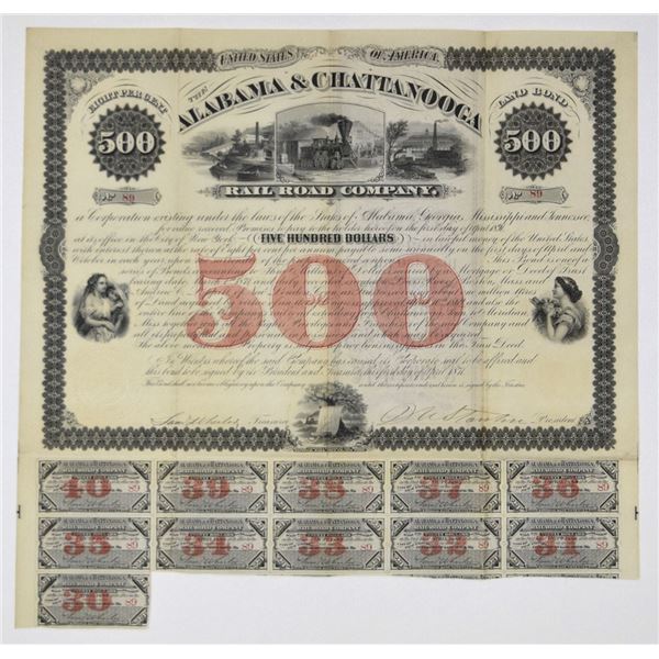 TN. Alabama & Chattanooga Railroad Co., 1871, $500 I/U Bond.