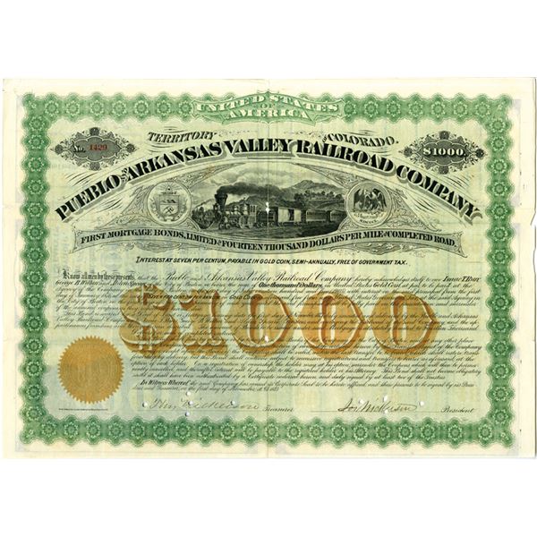 CO. Pueblo and Arkansas Valley Railroad Co., 1875, I/C Bond.