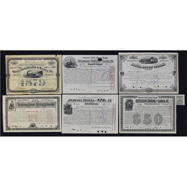 Atchison, Topeka, Santa Fe, Sonora and Colorado Certificates, 1870s to 1890s