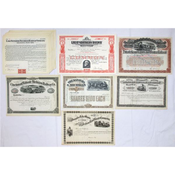 Midwestern & Northern U.S. Railroad Stock and Bond Assortment, 1870s to 1910s