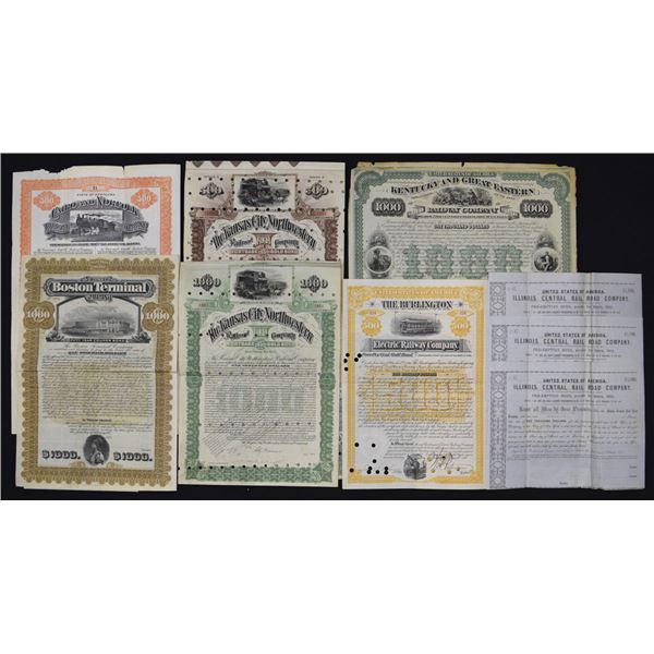Railroad & Terminal Bond Collection Featuring Midwest and Eastern Lines, 1860s to early 1900s