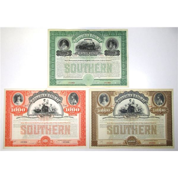 VA. Virginia. Southern Railway Co., 1894 and 1898, Specimen Registered Gold Bond Trio