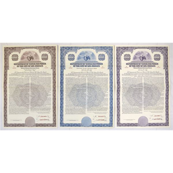 CA. Department of Water and Power of the City of Los Angeles, 1958 to 1961, Specimen Bond Trio.