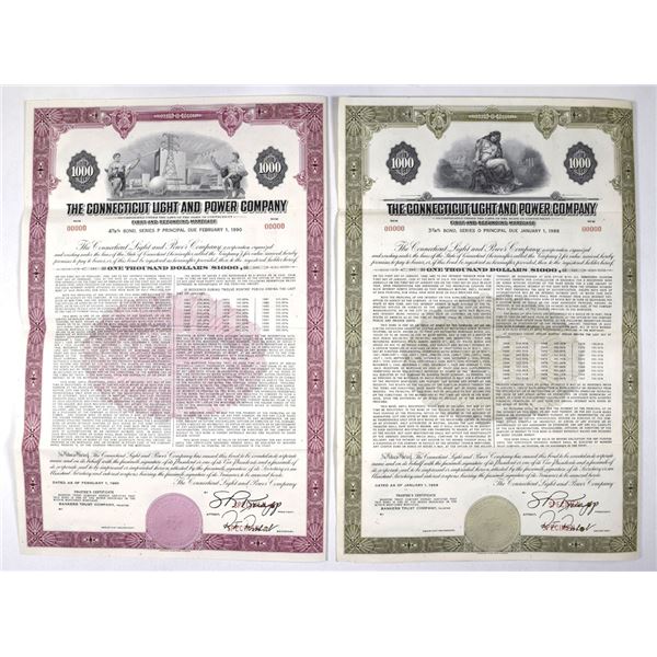 CT. Connecticut Light and Power Co., 1958 and 1960, Specimen Bond Pair.