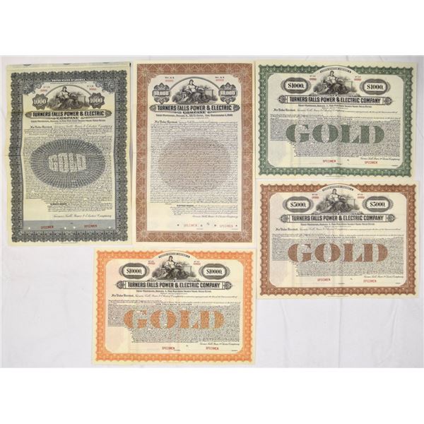 MA. Turners Falls Power & Electric Co., 1922 to 1936, Specimen Bond Assortment.