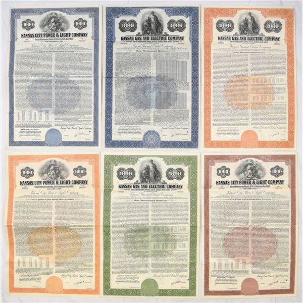 MO & WV. Kansas City Power & Light and Kansas Gas & Electric Co., 1940 to 1952, Specimen Bond Assort