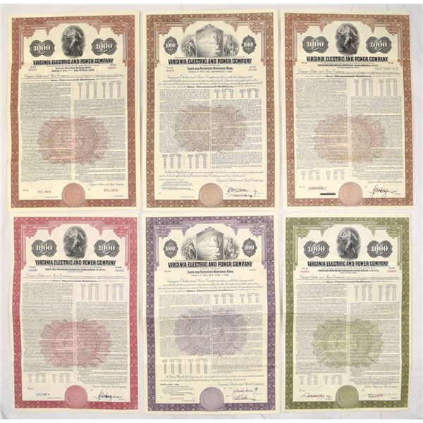 VA. Virginia Electric and Power Co., 1948 to 1960, Specimen Bond Assortment.