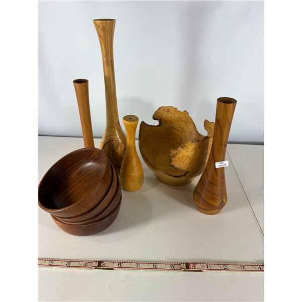 Hand-Turned Wooden Vases and Live-Edge Bowl Group