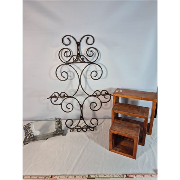 Decorative Wrought Metal Wall Rack and Wooden Display Cubes