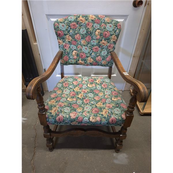Upholstered Wooden Armchair with Floral Fabric