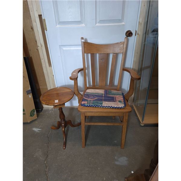 Wooden Armchair with Cushion and Pedestal Side Table