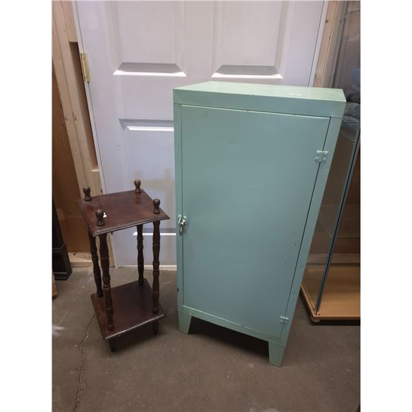 Painted Storage Cabinet and Wooden Two-Tier Stand