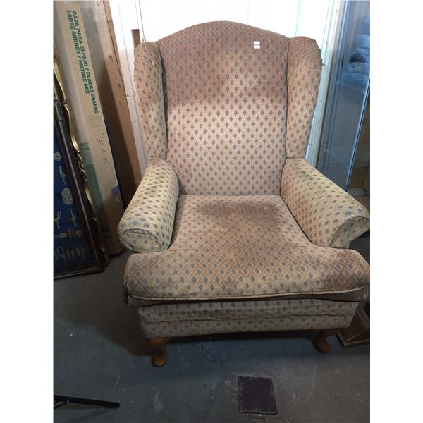 Upholstered Wingback Armchair with Patterned Fabric