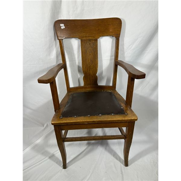Oak Armchair with Leather Seat