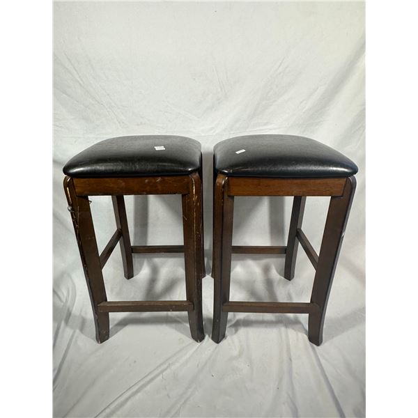 Pair of Upholstered Wooden Bar Stools