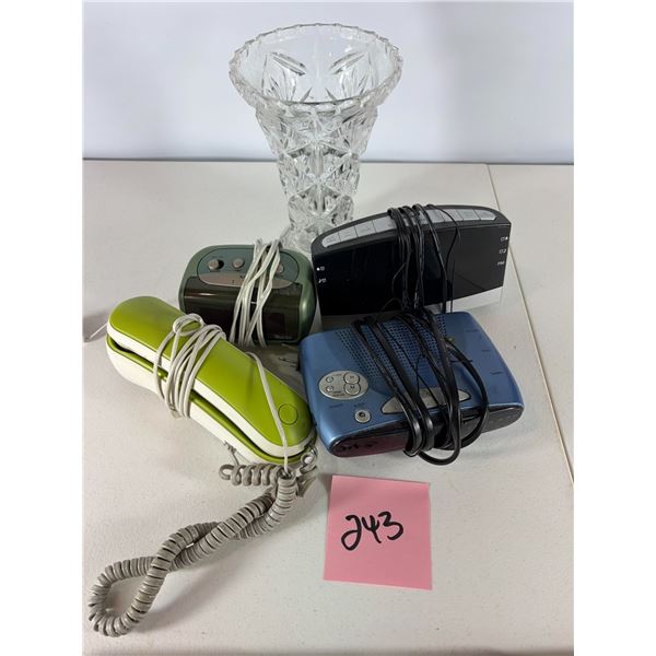 Mixed Household Electronics and Decorative Glass Vase