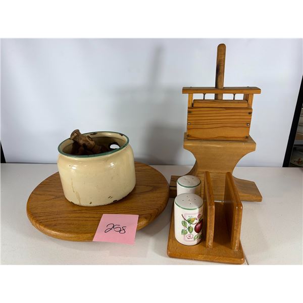 Kitchen and Serving Accessories (Lazy Susan, Wood Napkin Holder, Crock, Salt Pepper)