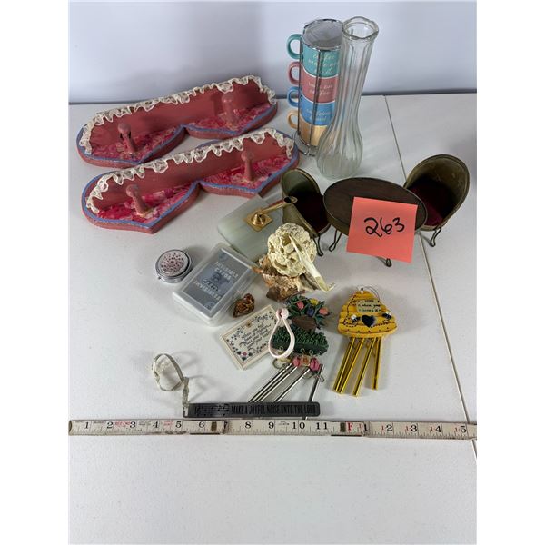 Mixed Decorative Household Items Including Wall Decor, Glassware, and Accessories