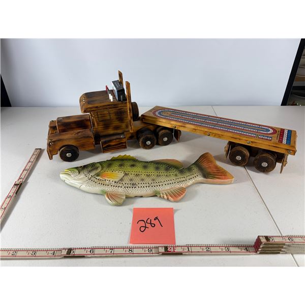Handcrafted Wooden Semi Truck Crib Board & Fish Shaped Crib Board – 2 Pc Lot