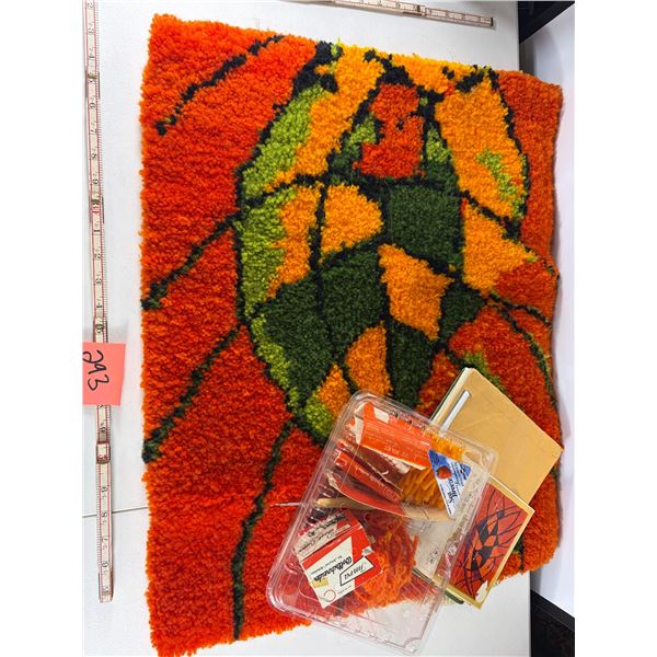 Vintage Hand-Hooked Wool Rug with Yarn Kit
