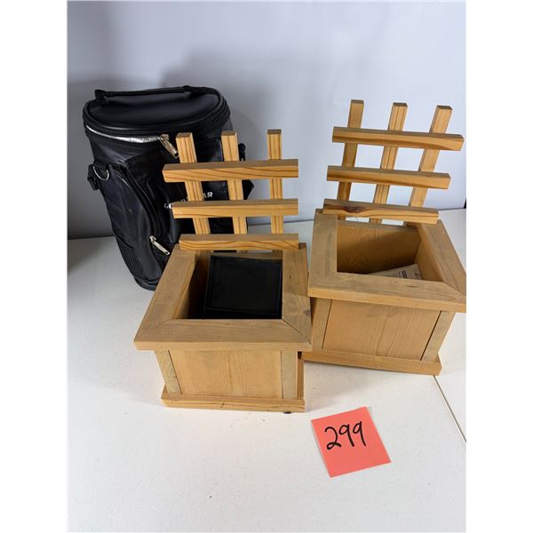 Wooden Storage Boxes with Lattice Backs and Camera Bag