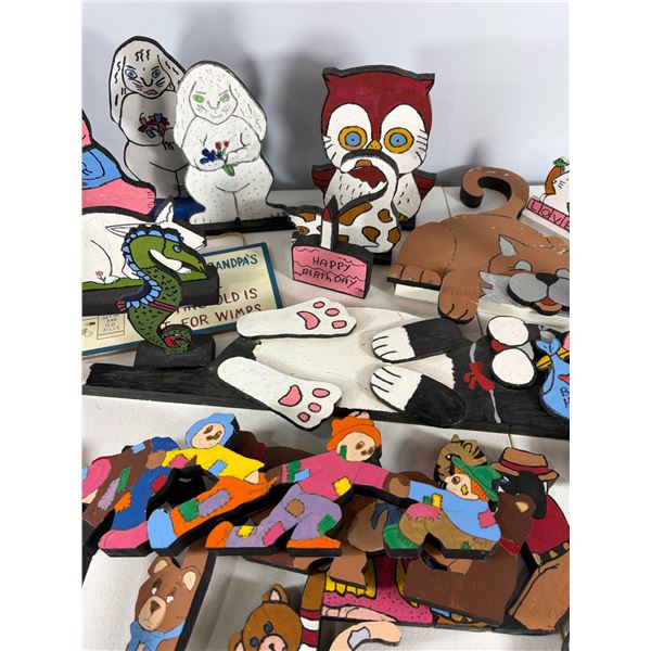 Large Group of Hand-Painted Wooden Folk Figures