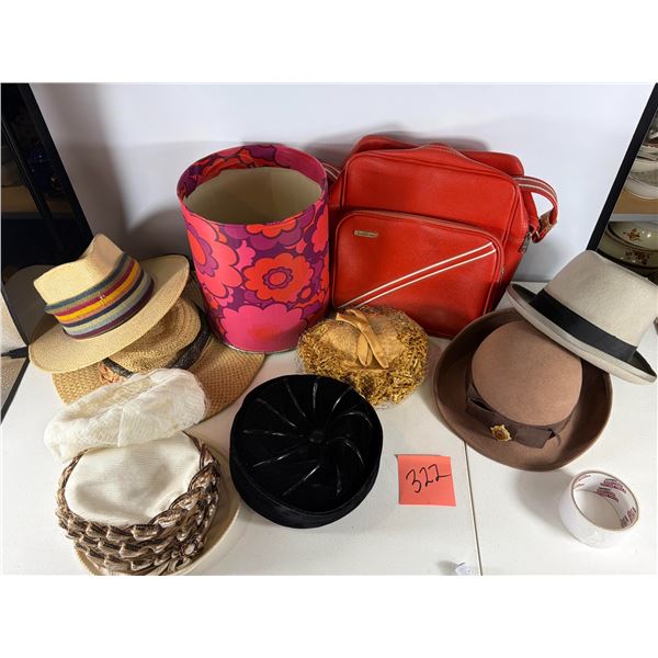 Group of Vintage Hats, Handbag, and Decor Items