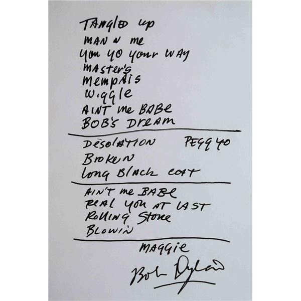 Bob Dylan Signed Set List
