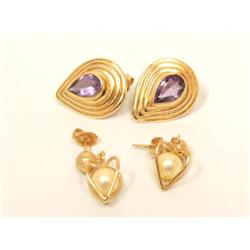 2.00Ctw AAA Amethyst Earrings & Pearl Earrings