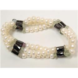 White Pearl, Peridot & Hematite Stretch Bracelet