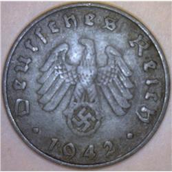 1942-B Third Reich 10 Reichspfennig with Swastika