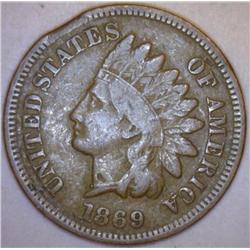 1869 Indian Cent KEY Date Fine - VF w/Planchet