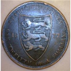 1877 Jersey 1/12 Shilling Very Fine