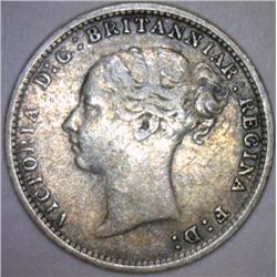 1885 Great Britian Silver 3 Pence Very Fine