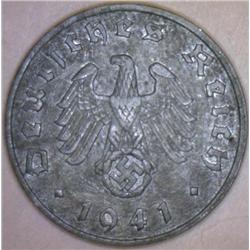 1941-A Third Reich 1 Reichspfennig with Swastika